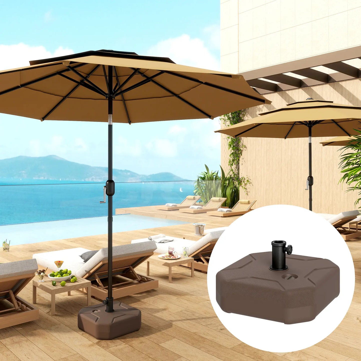 Square Patio Umbrella Base Holder, 17.7" L x 17.7" W x 9.8" H, Brown Umbrella Bases at Gallery Canada