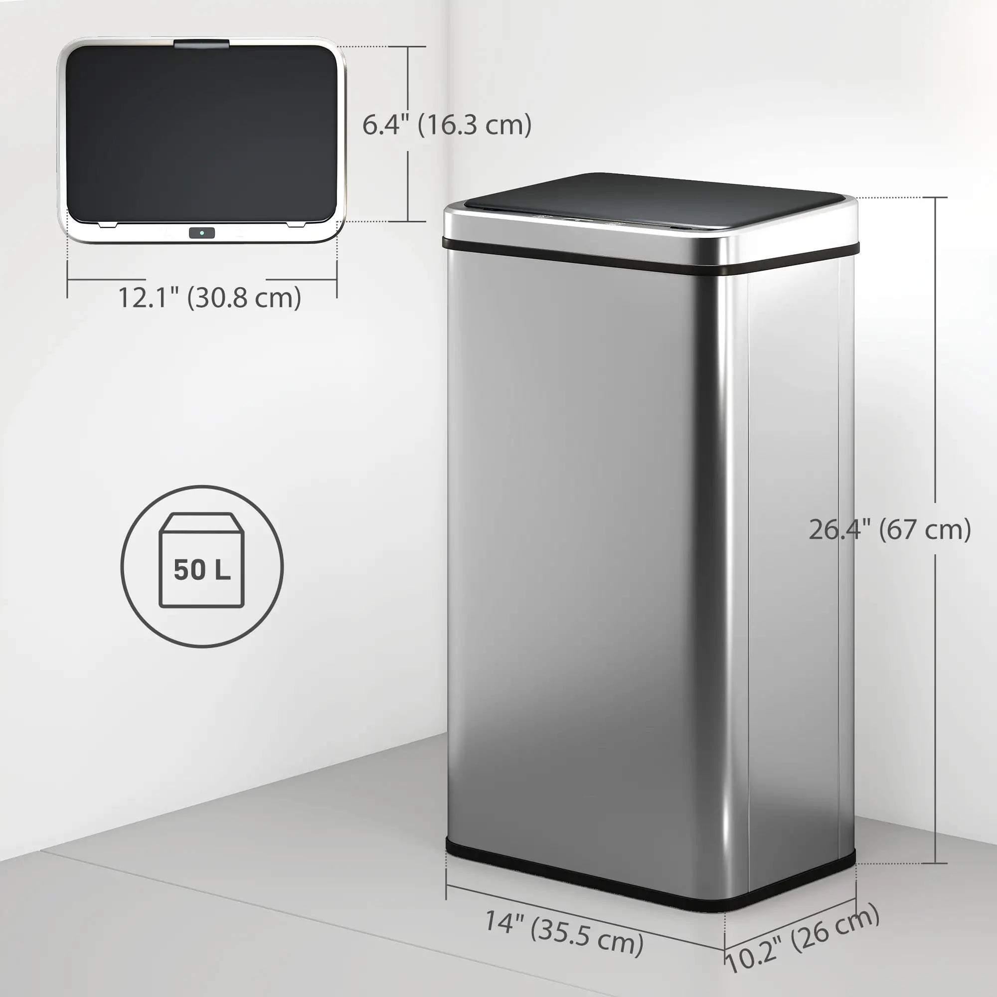 13.2 Gallon Automatic Garbage Can, Soft Close Lid, Touchless Trash Can Household Supplies at Gallery Canada