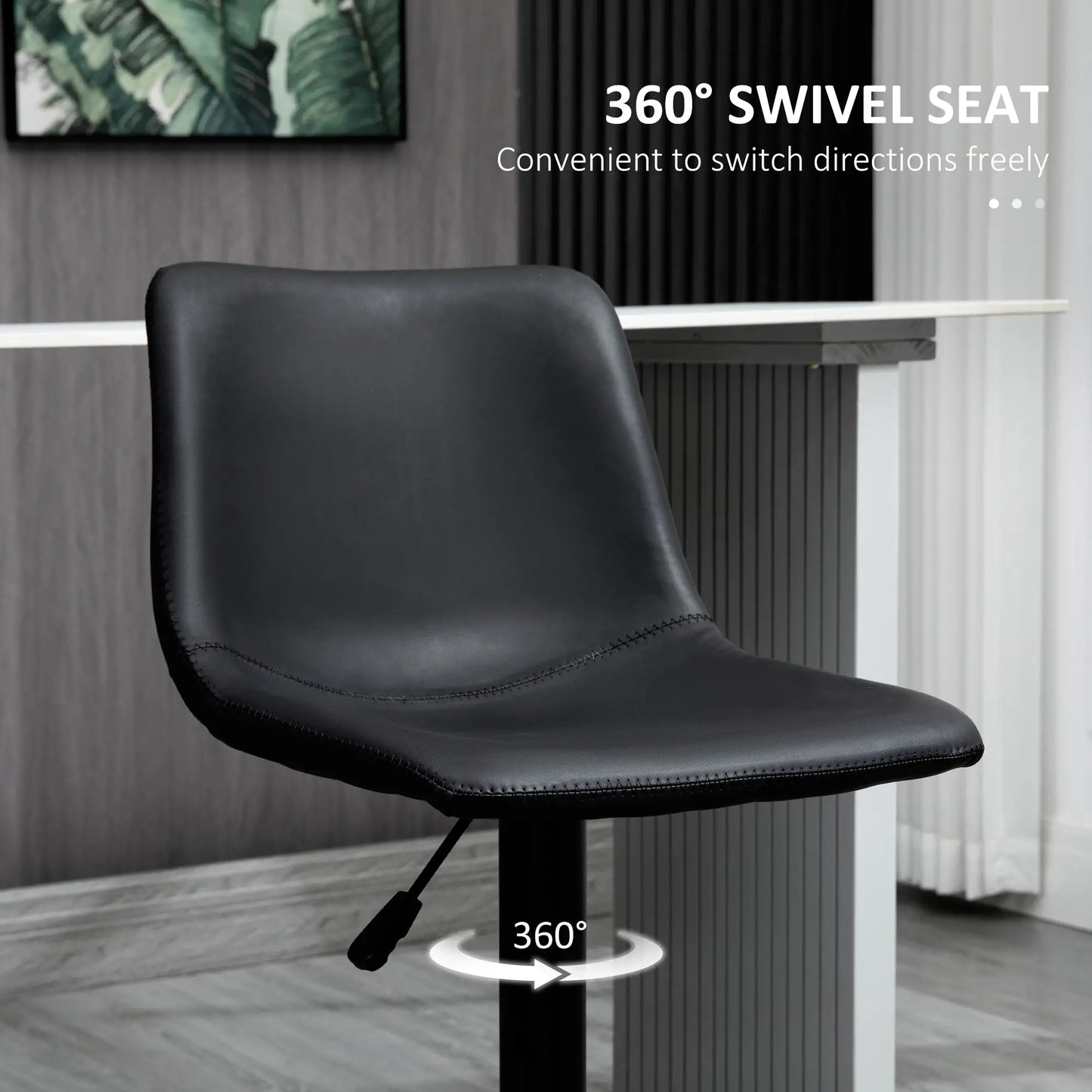 Adjustable Counter Height Bar Stools, Set of 2, 360° Swivel, Vintage Leather, Retro Grey, Grey Bar Stools at Gallery Canada