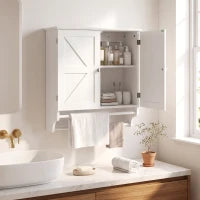 Bathroom Wall Cabinet with Adjustable Shelf, 2 Doors, Towel Racks, White