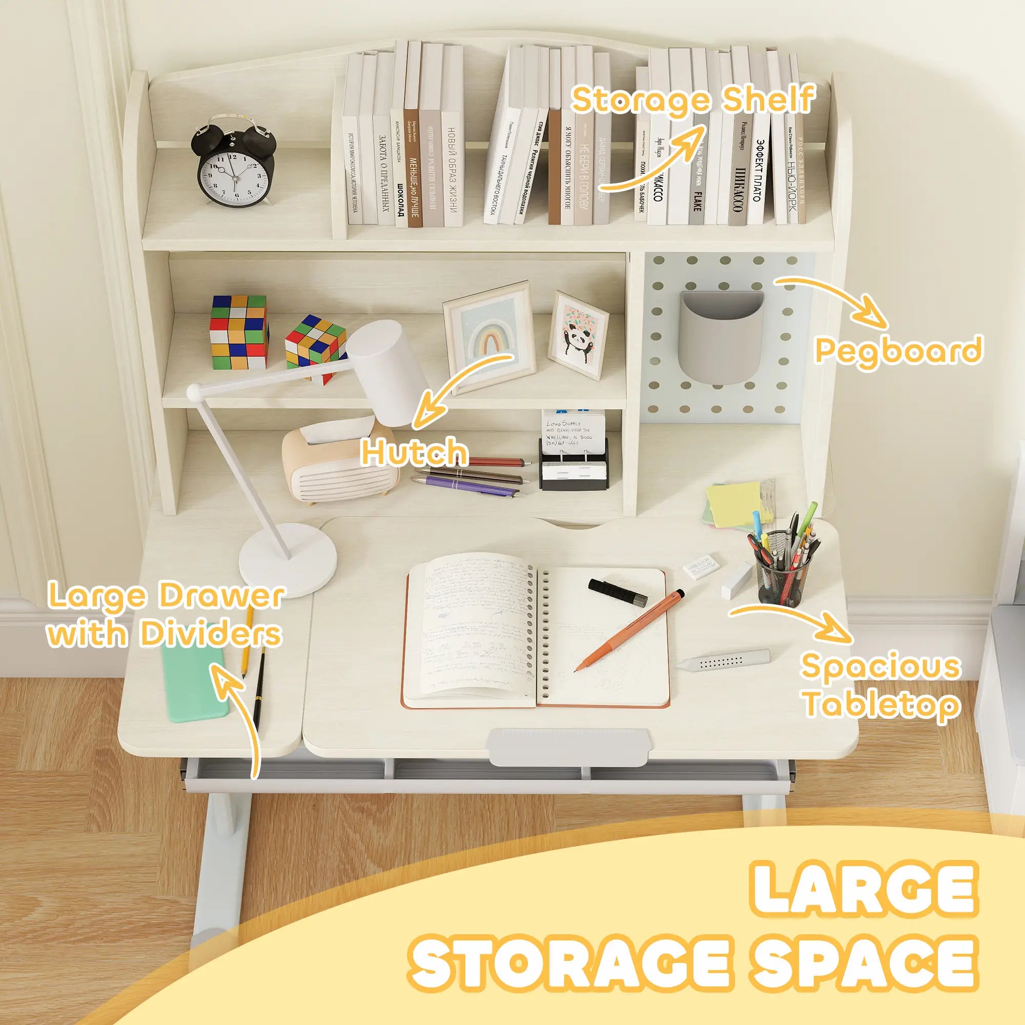 Kids Desk, Height Adjustable, Tilted Desktop, Storage, Drawer, Pegboard, 3-12 Years Kids Desk Sets at Gallery Canada