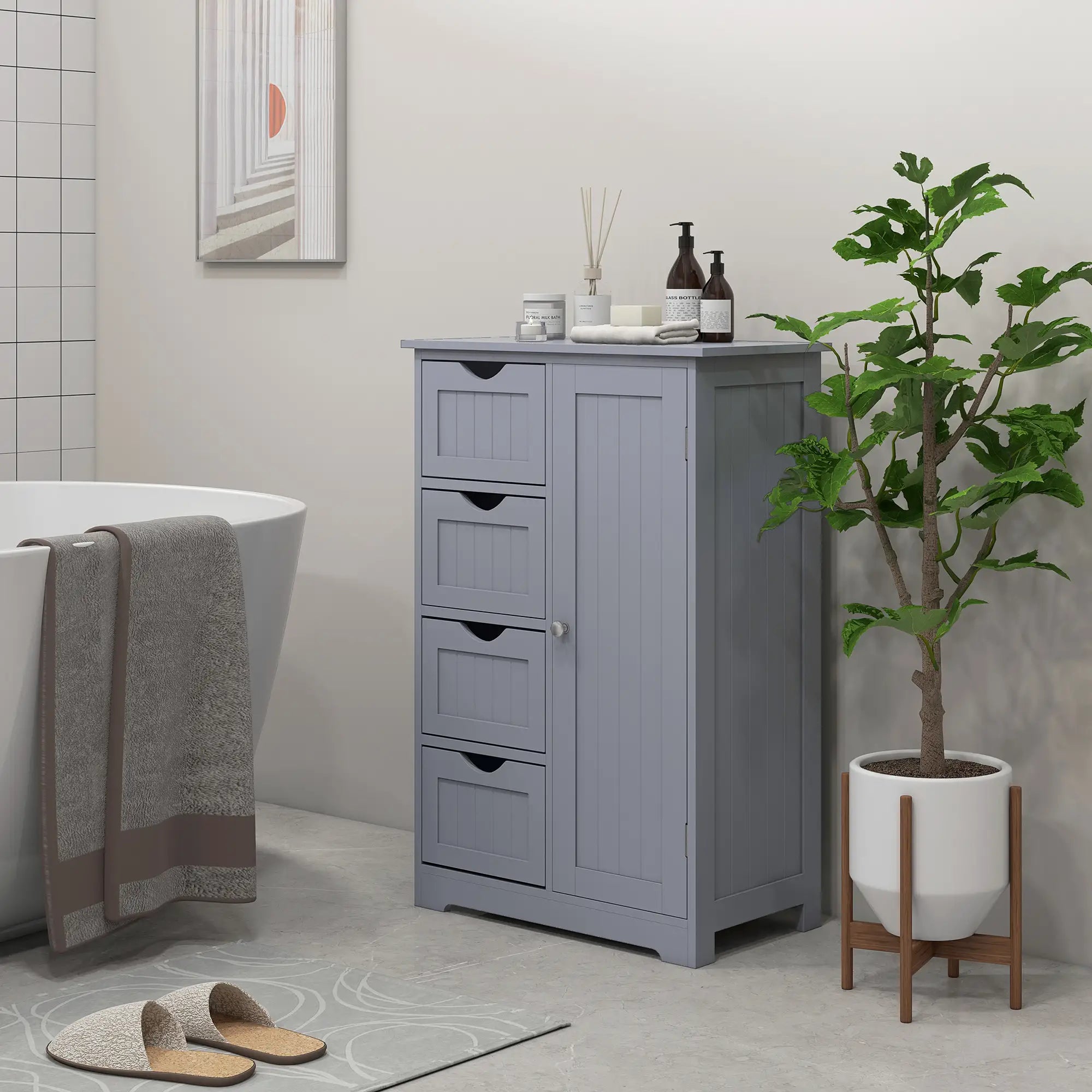 Bathroom Storage Cabinet, Adjustable Shelf, 4 Drawers, Grey Bathroom Cabinets at Gallery Canada