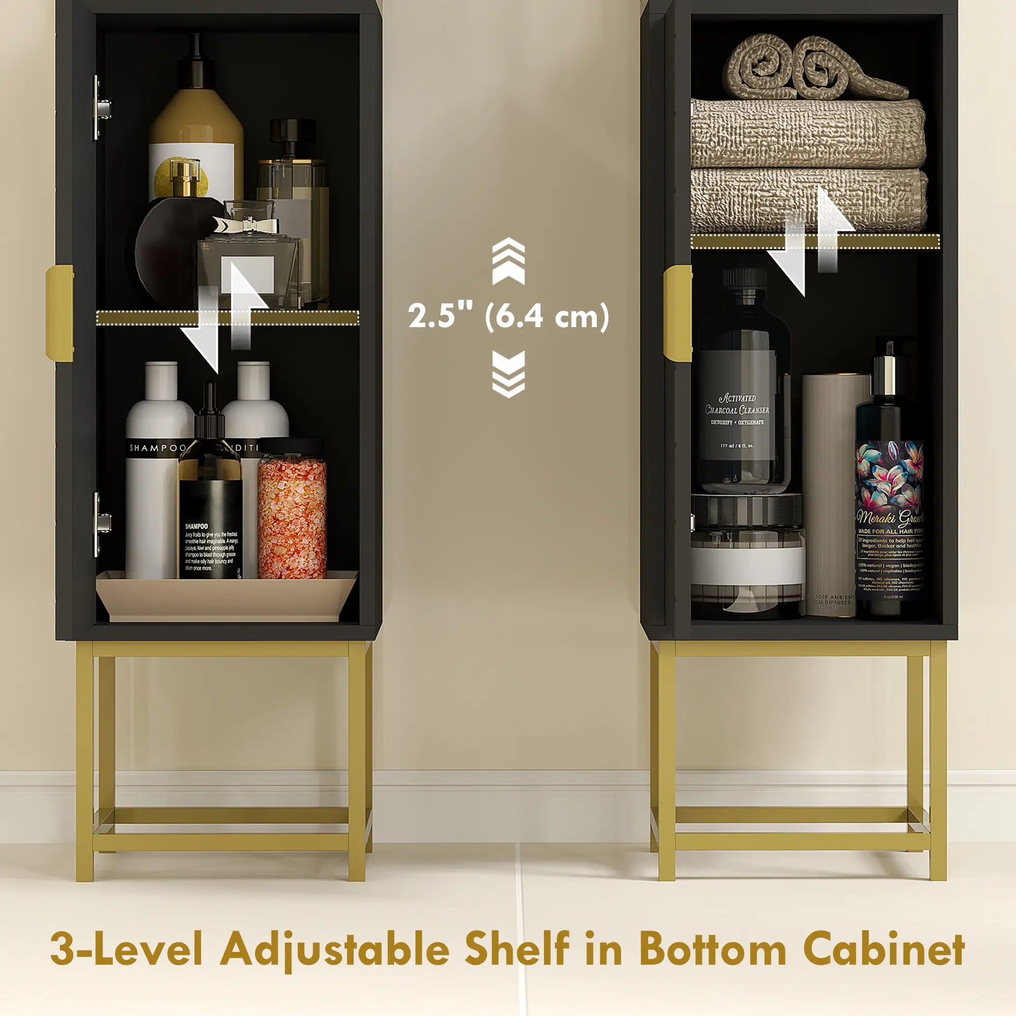 Tall Bathroom Storage Cabinet, Narrow with Adjustable Shelf, Black Bathroom Cabinets at Gallery Canada