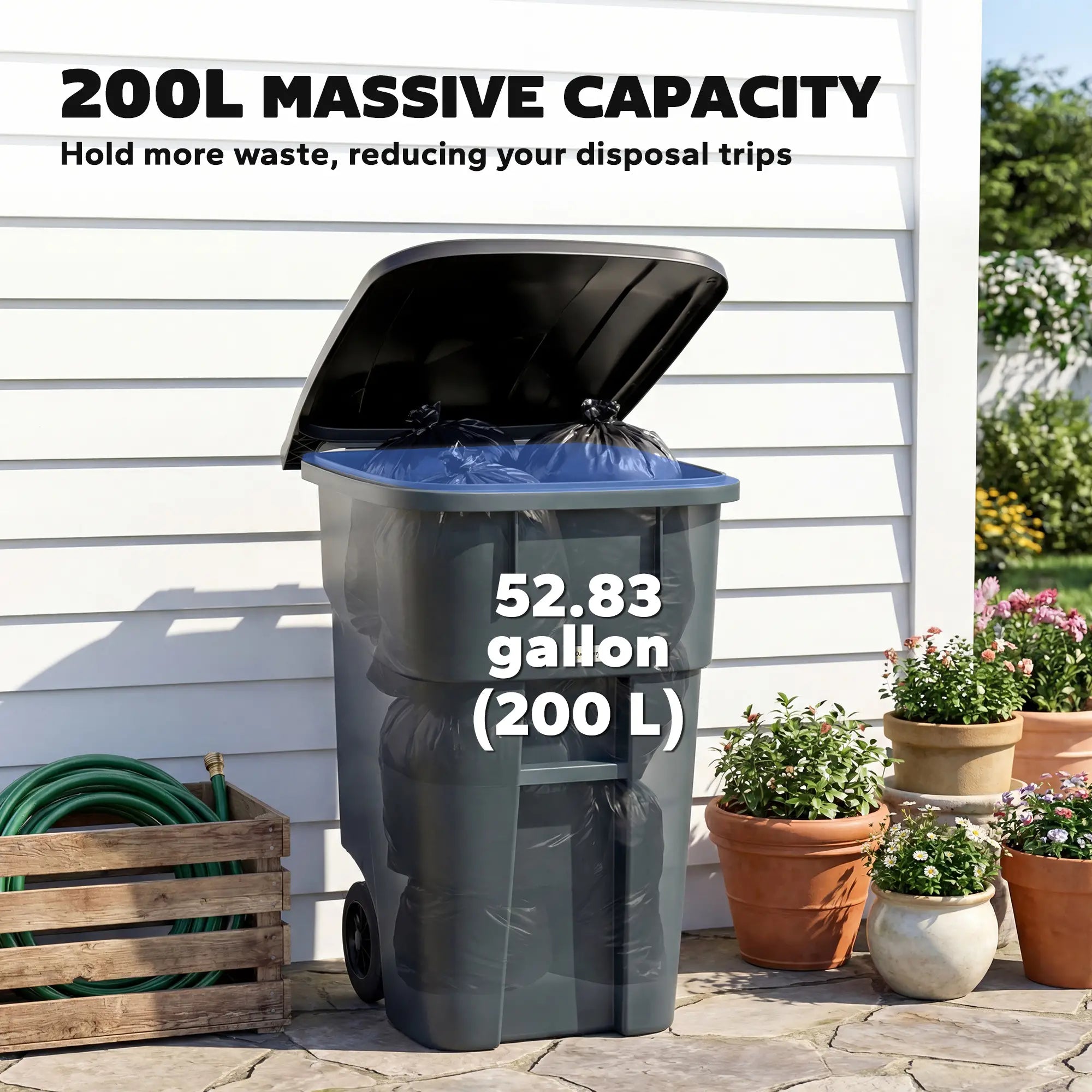 53 Gallon Outdoor Garbage Bin With Lid, Wheels, Handle, Dark Grey Garden Accessories at Gallery Canada