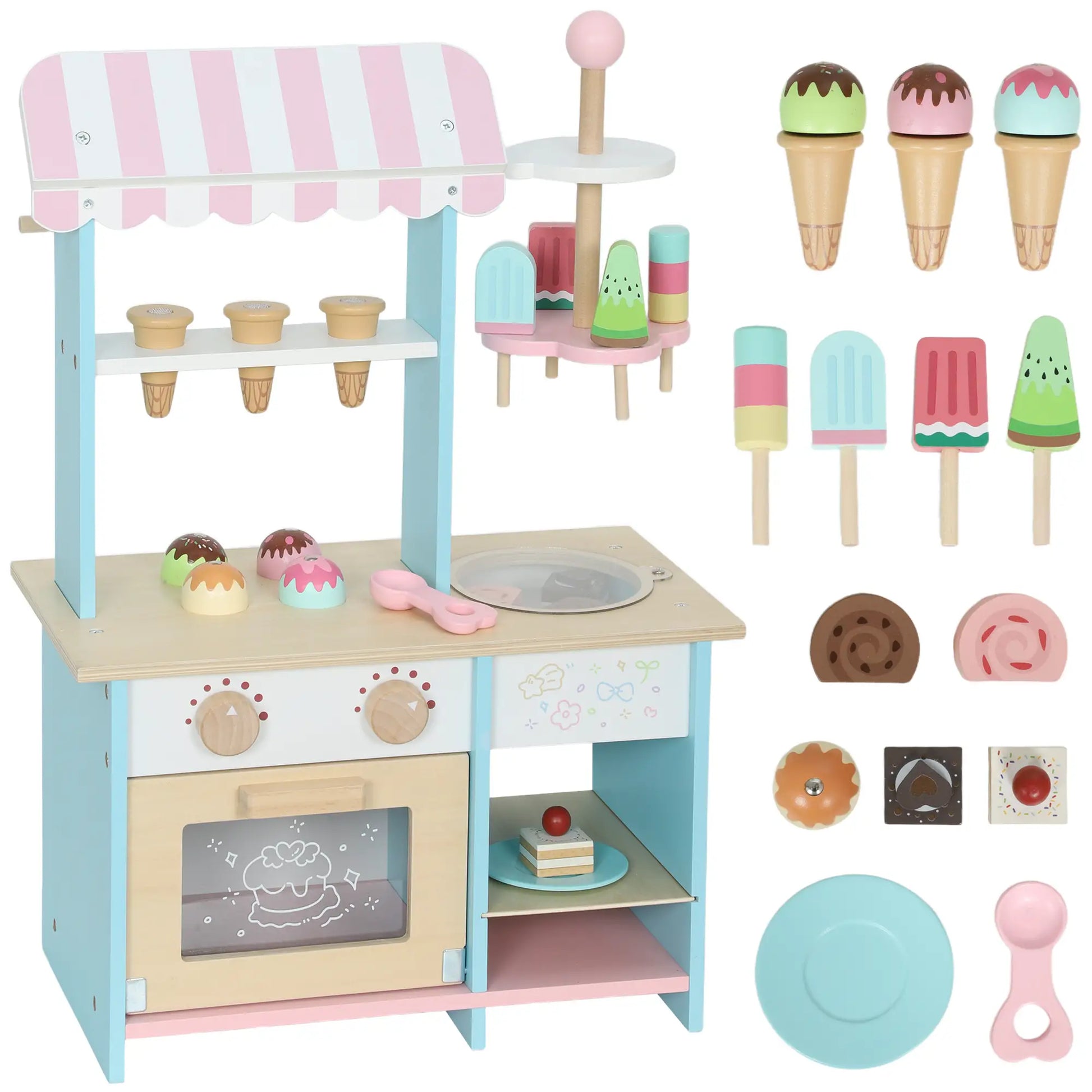 Wooden Ice Cream Toy Shop, Pretend Play Food Store with Oven, Ages 3+ Toy Playsets at Gallery Canada