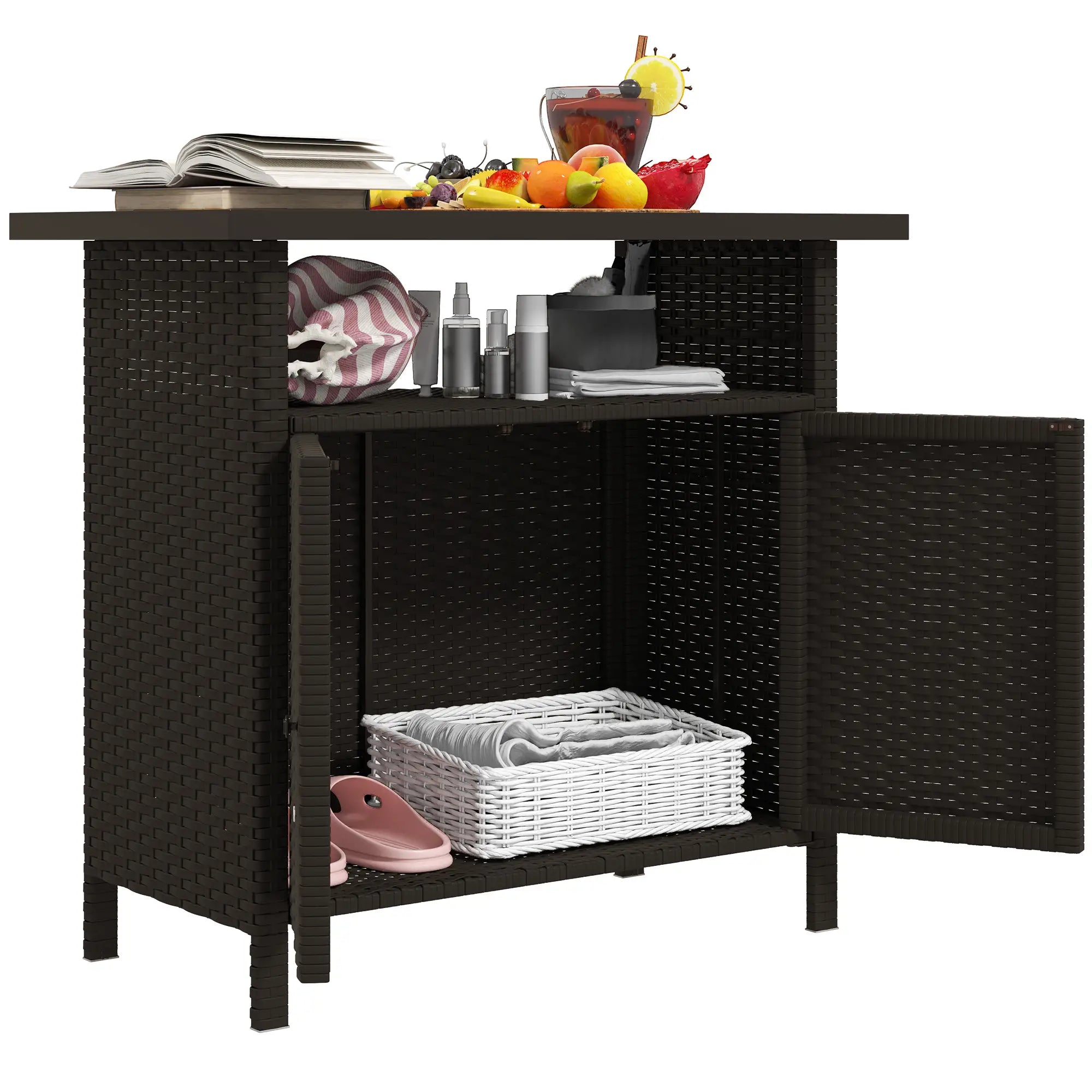 Wicker Outdoor Storage Cabinet, Two Doors With Shelf, Dark Coffee Patio Storage Boxes at Gallery Canada