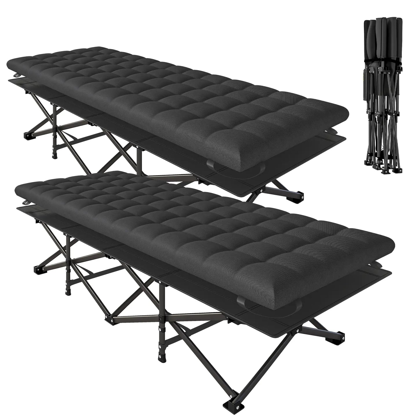 32" Extra Wide Folding Camping Cot Set, Soft Pad, Non-Slip Feet, Carry Bag, Black Camping Cots at Gallery Canada