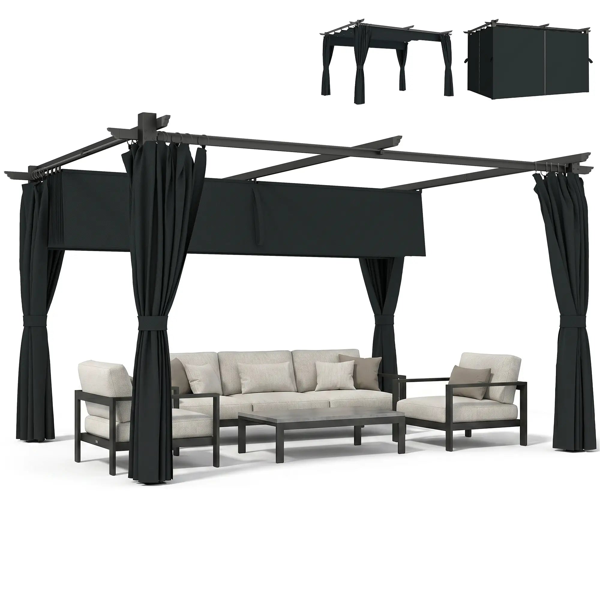 10' x 13' Pergola, Retractable Canopy, UPF30+ Sun Shade, Garden, Backyard Pergolas at Gallery Canada