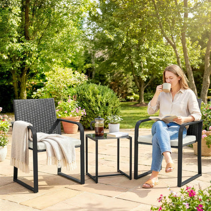 3 Piece Wicker Patio Set, Glass Table, Mesh Seat, Cream White Patio Furniture Sets at Gallery Canada