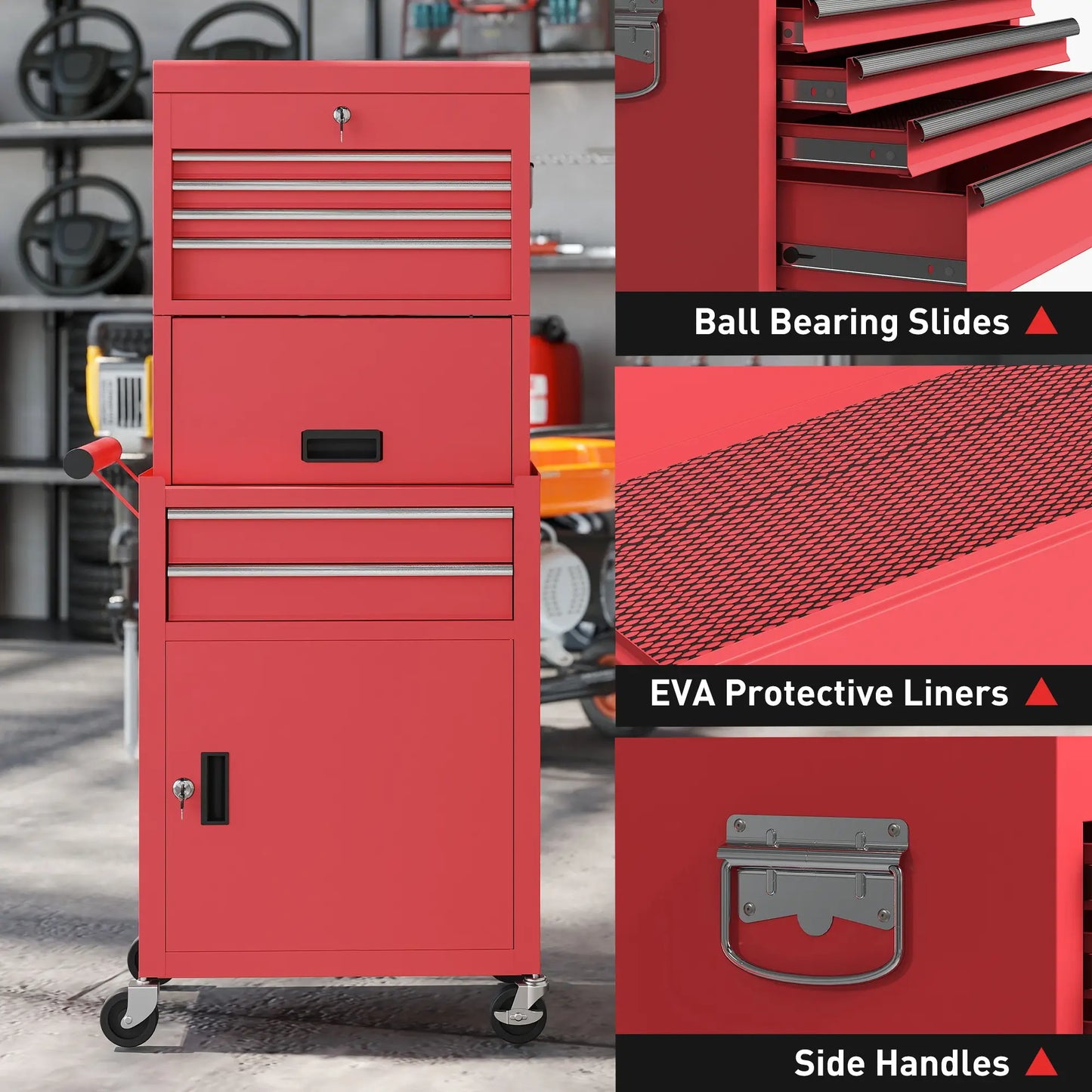 Large Tool Cabinet, 3-in-1 Rolling Chest, Storage Organizer with 6 Drawers, Red Tool Organizers at Gallery Canada