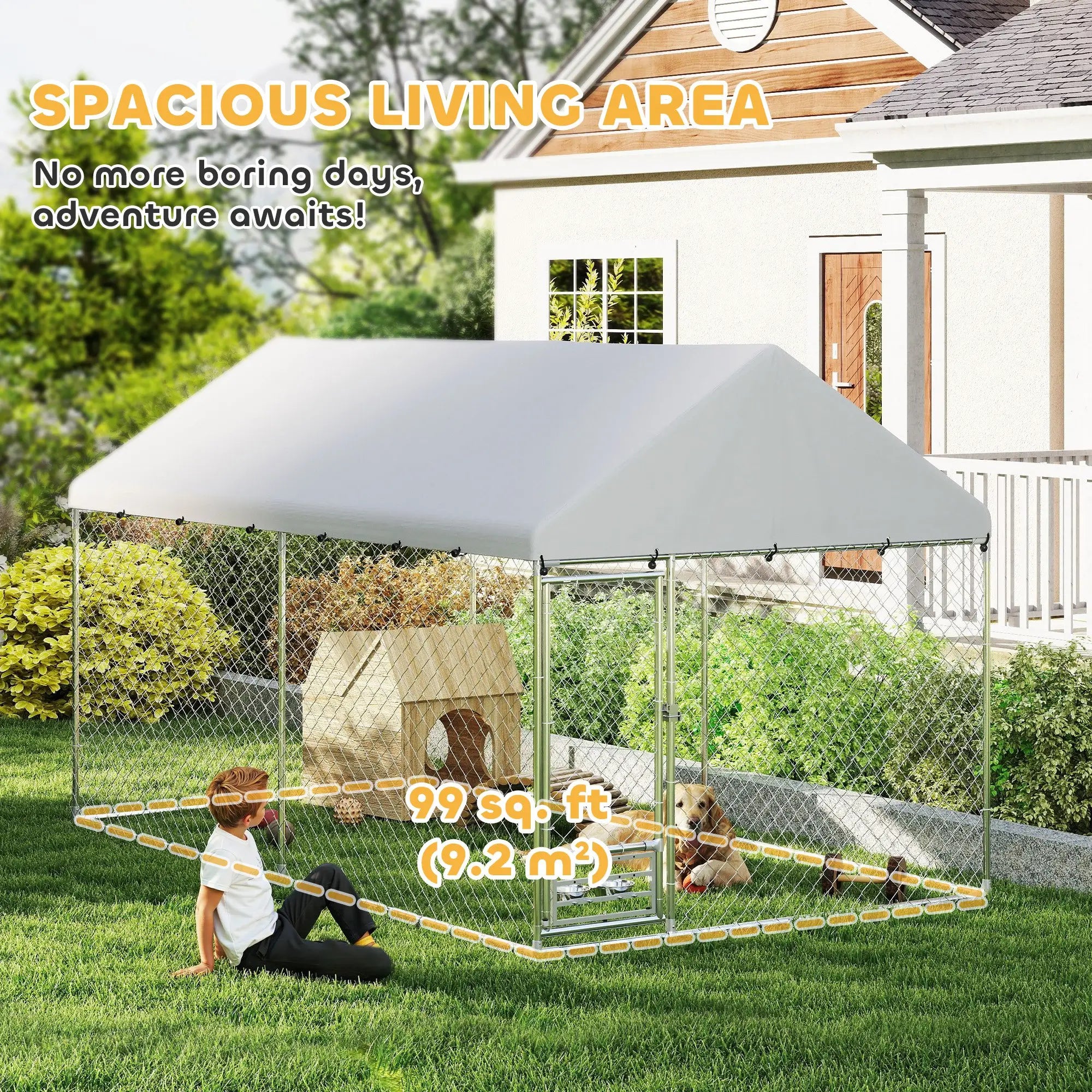 Outdoor Dog Run, Adjustable Bowls, Waterproof Cover, Escape-Proof Lock, 13.1' x 7.5' x 7.5' Houses, Kennels & Pens at Gallery Canada
