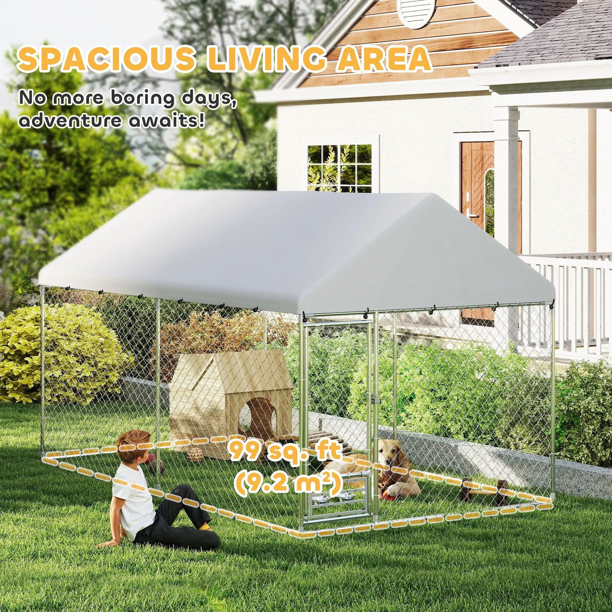 Outdoor Dog Run, Adjustable Bowls, Waterproof Cover, Escape-Proof Lock, 13.1' x 7.5' x 7.5' Houses, Kennels & Pens at Gallery Canada