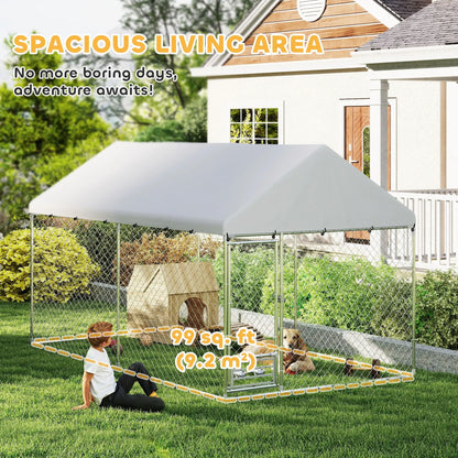 Outdoor Dog Run, Adjustable Bowls, Waterproof Cover, Escape-Proof Lock, 13.1' x 7.5' x 7.5' Houses, Kennels & Pens at Gallery Canada