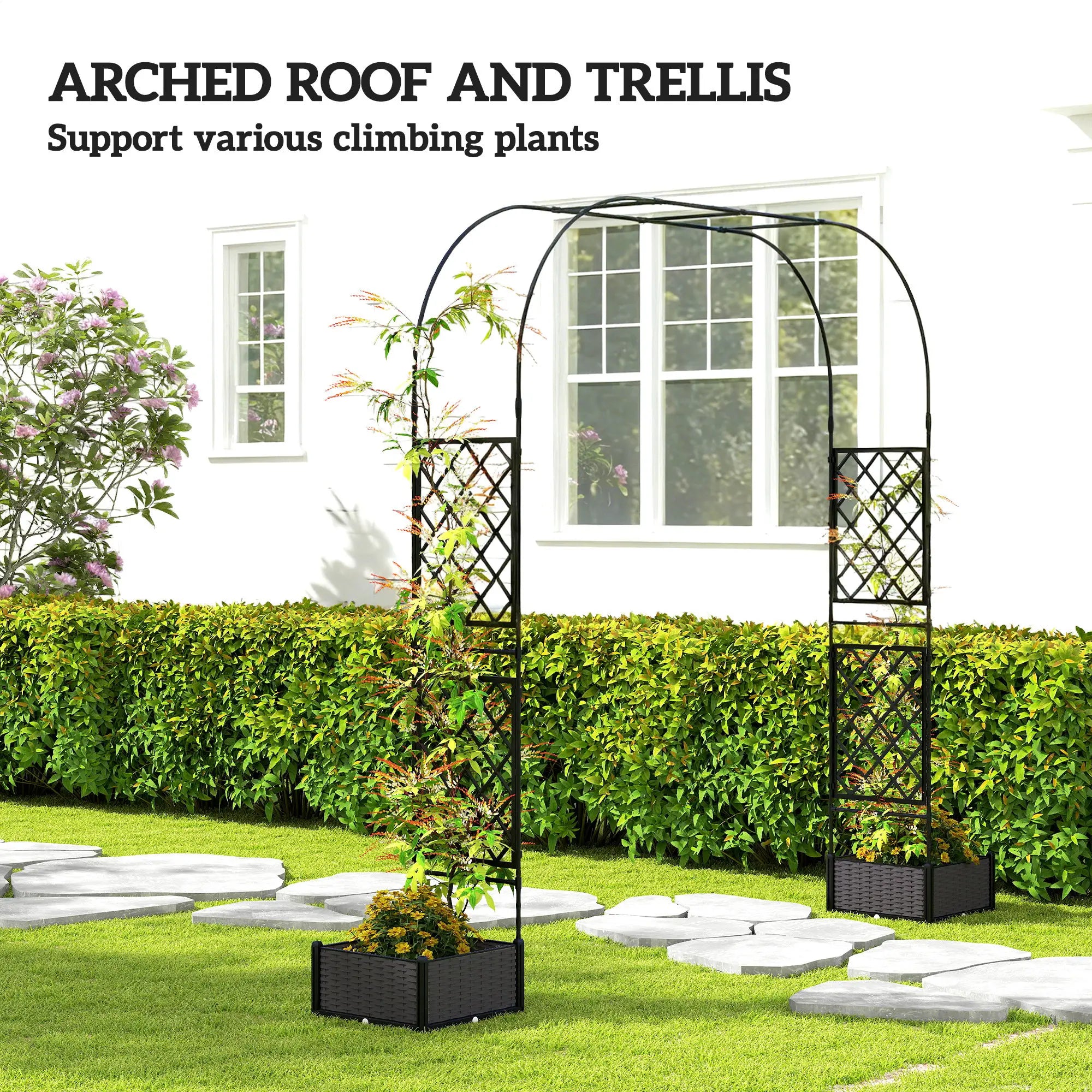 Garden Arch Trellis Arbor With 2 Planter Boxes, 109.4