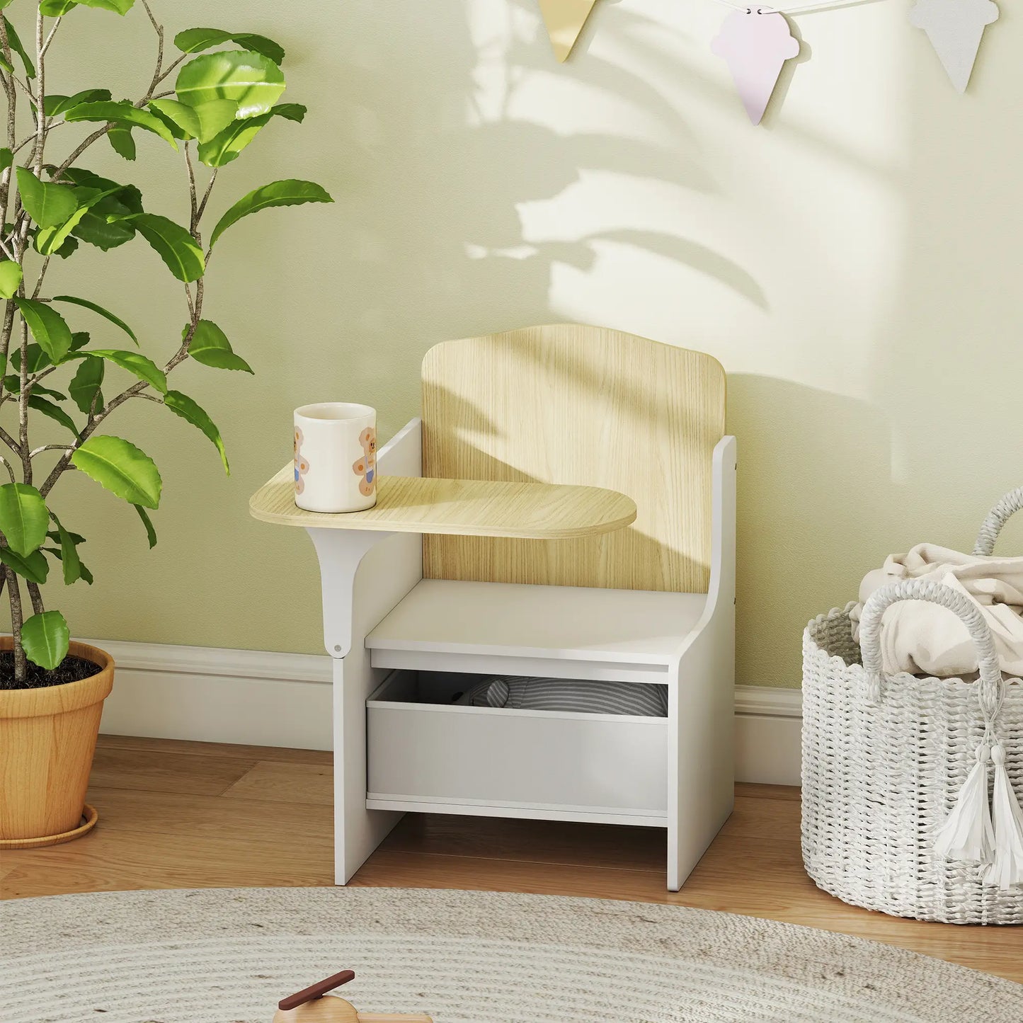 Ensemble de table et chaises pour enfants avec bac de rangement, âges 3-5, blanc