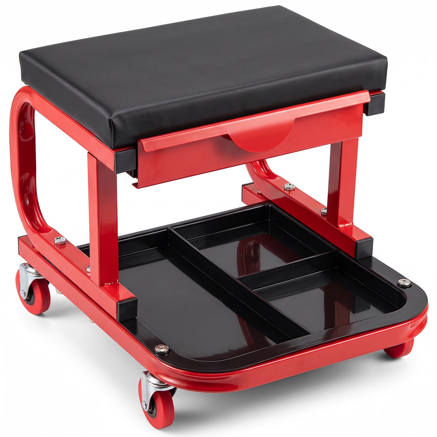 Mechanic Rolling Stool with Tool Trays, Magnetic Drawer, Red