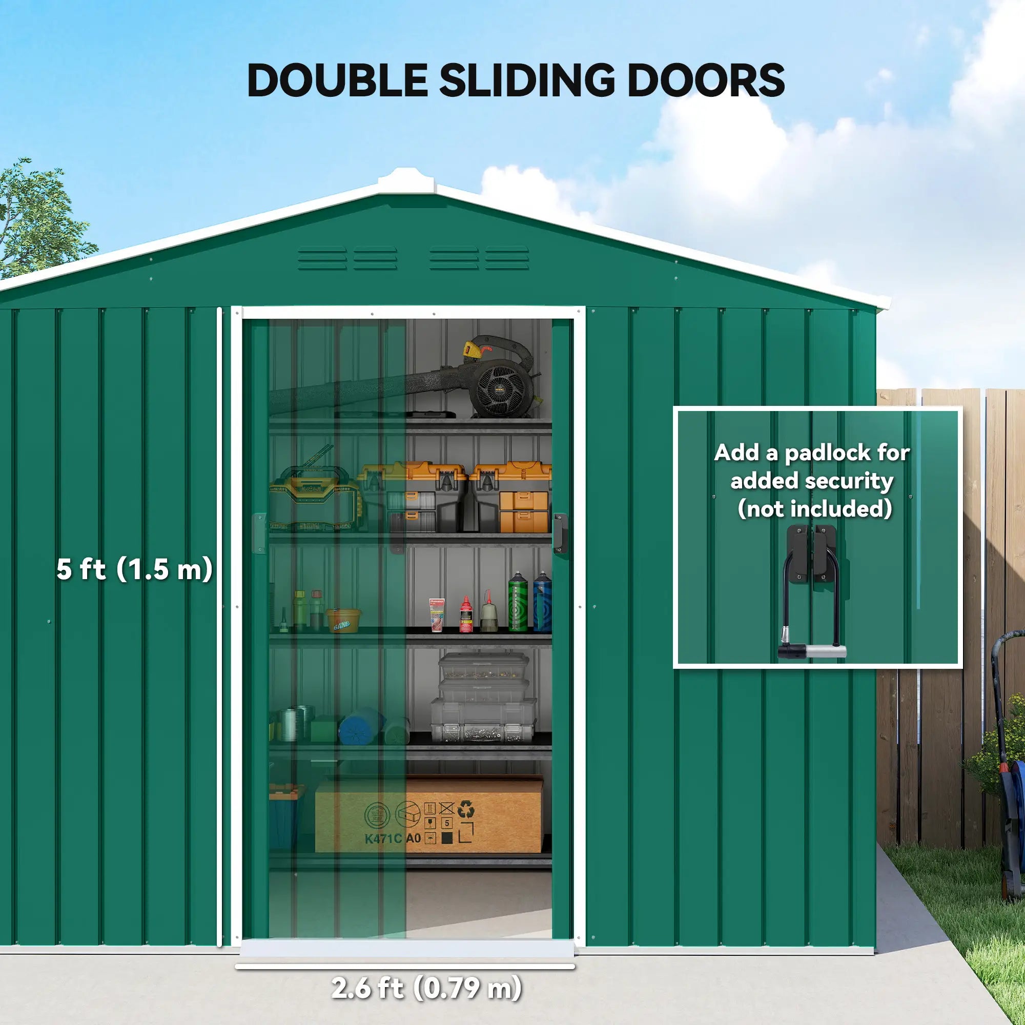 8' x 6' Metal Outdoor Storage Shed, Lockable Sliding Doors, Green Sheds at Gallery Canada