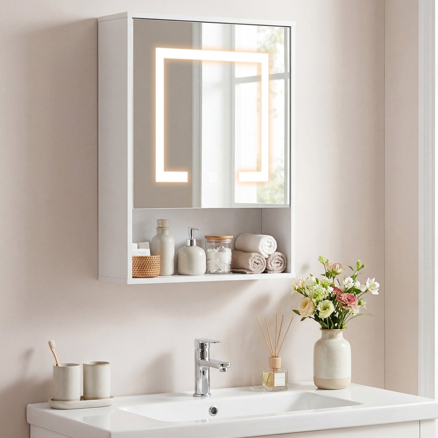 Medicine Cabinet With Mirror, 3-Color LED, Recessed Wall Mount, White Wall Cabinets at Gallery Canada