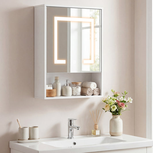 Medicine Cabinet With Mirror, 3-Color LED, Recessed Wall Mount, White Wall Cabinets White at Gallery Canada
