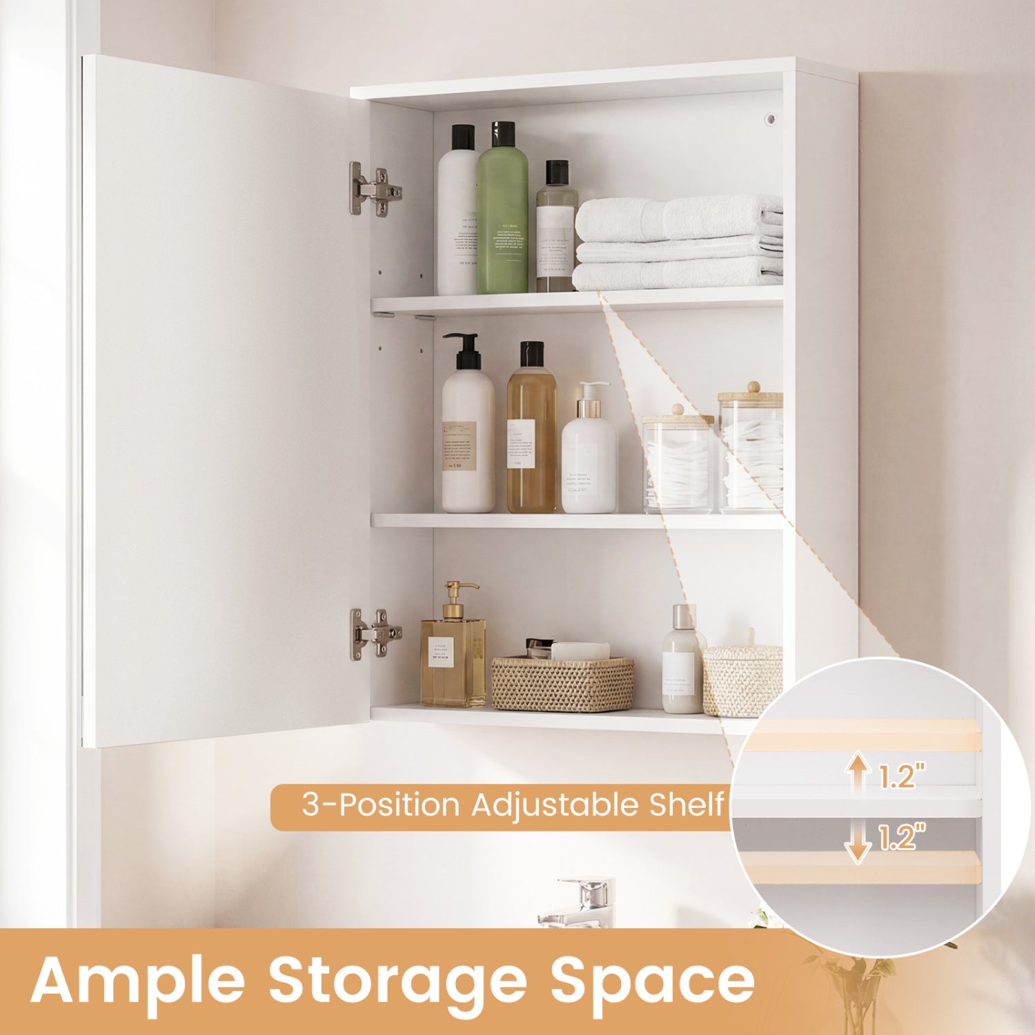 Medicine Cabinet With Mirror, 3-Color LED, Recessed Wall Mount, White Wall Cabinets at Gallery Canada