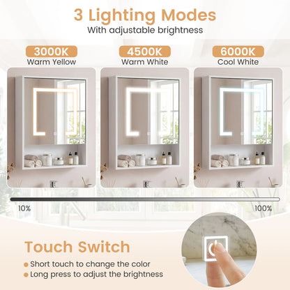 Medicine Cabinet With Mirror, 3-Color LED, Recessed Wall Mount, White Wall Cabinets at Gallery Canada