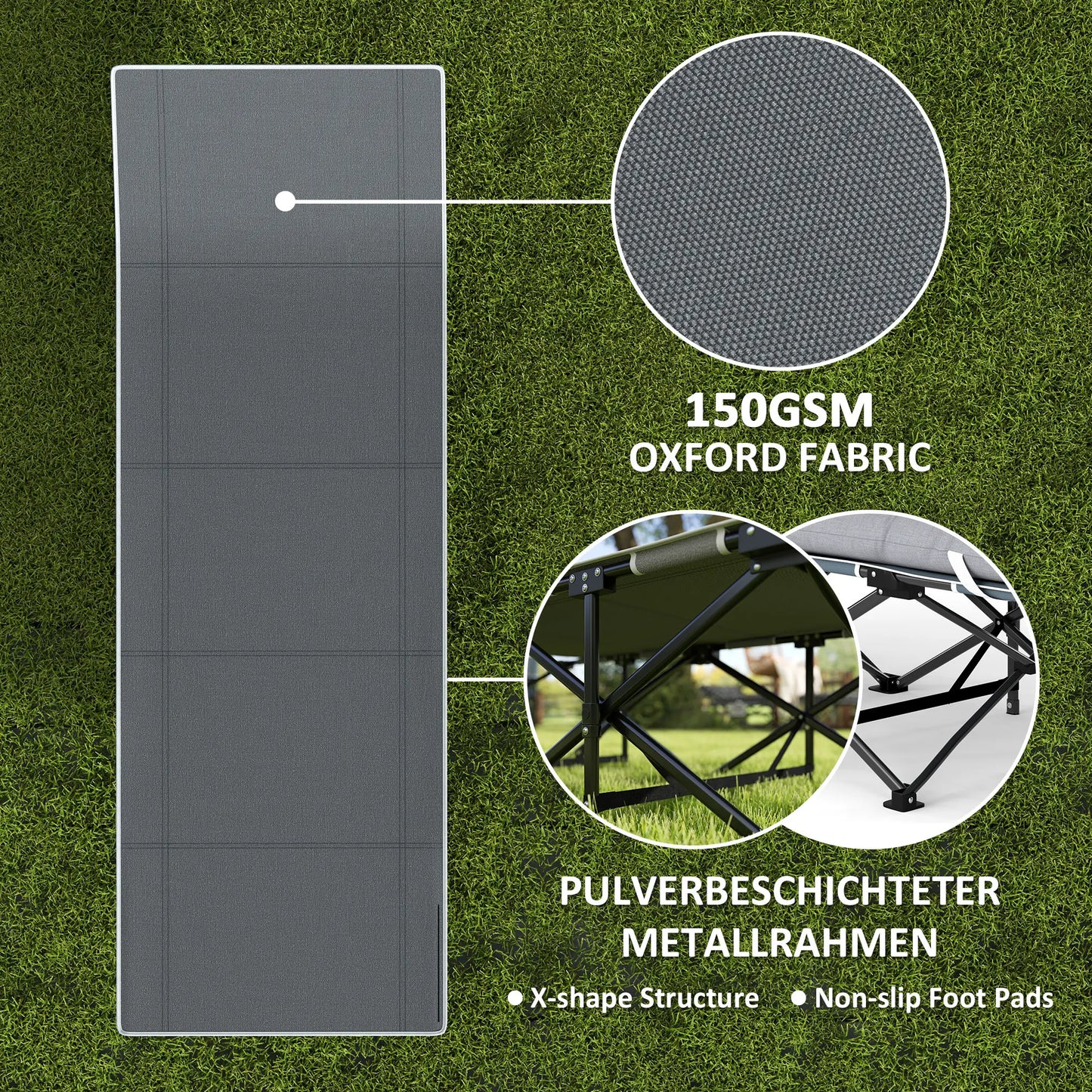 25.6" Wide Folding Camping Cot, Mattress Included, Light Grey Camping Cots at Gallery Canada