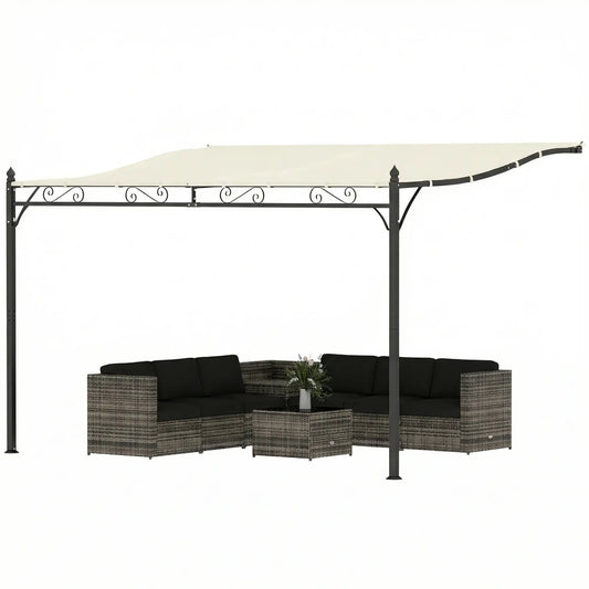 11.5' x 8.2' Outdoor Pergola, Wall Mounted Metal Frame, UPF30+ Garden Gazebo Pergolas Cream at Gallery Canada