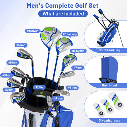Men's Complete Golf Clubs and Bag Set with Headcovers and Putter, Blue