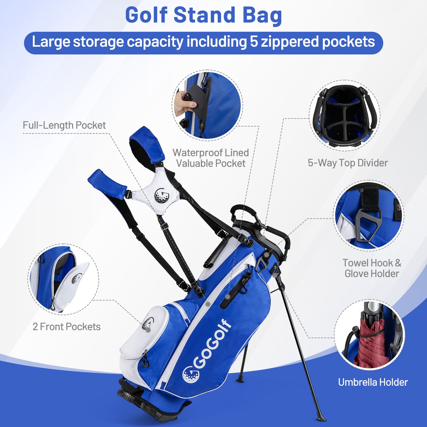 Men's Complete Golf Clubs and Bag Set with Headcovers and Putter, Blue