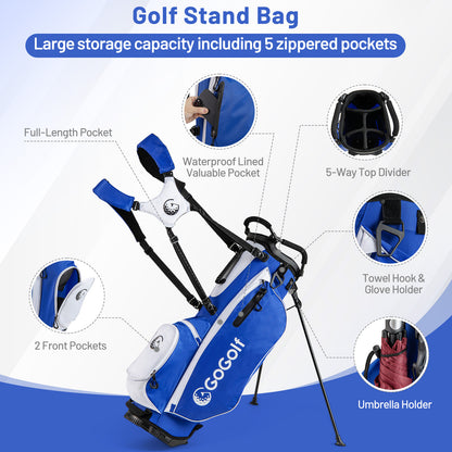 Men's Complete Golf Clubs and Bag Set with Headcovers and Putter, Blue