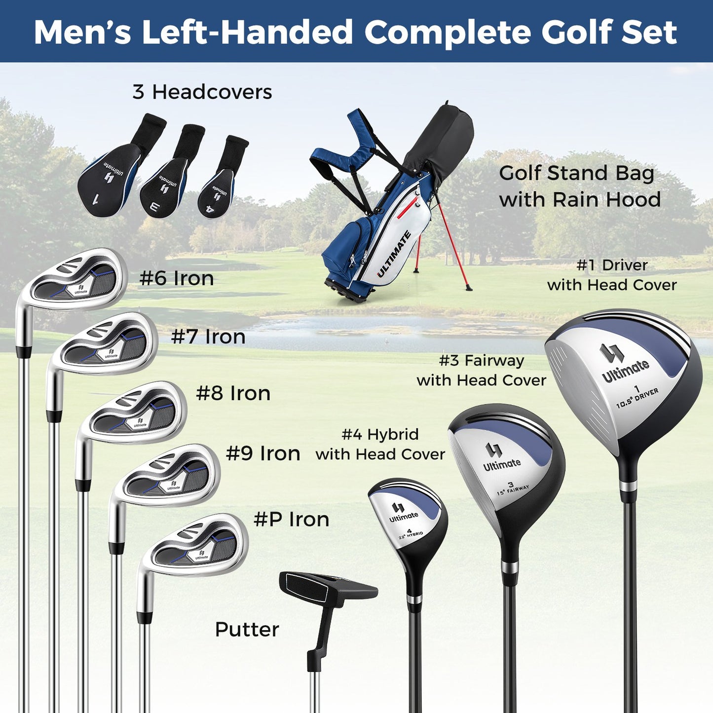 Mens LeftHanded Complete Golf Clubs and Bag Set Portable Lightweight Golf Stand Bag, Blue Golf at Gallery Canada