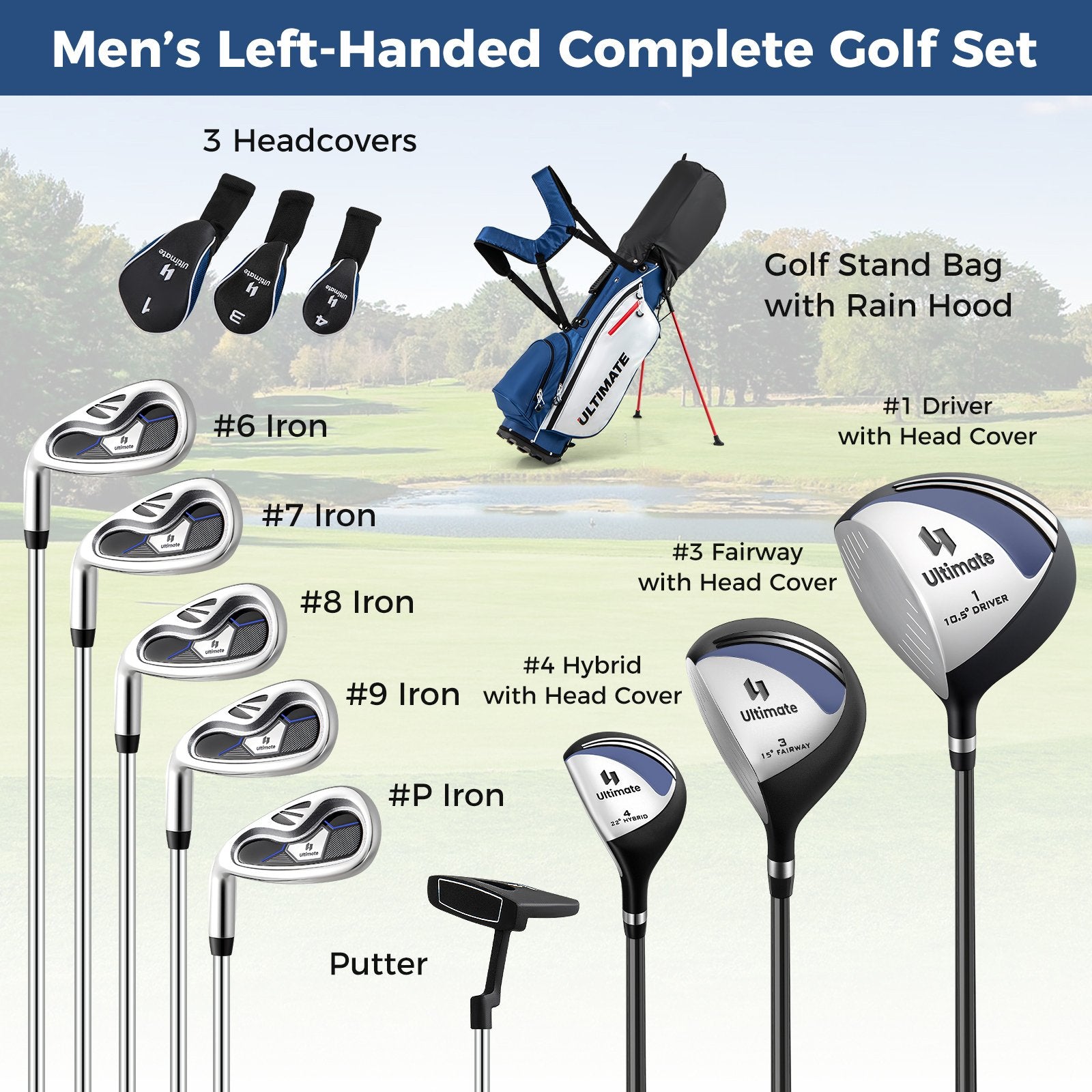 Mens LeftHanded Complete Golf Clubs and Bag Set Portable Lightweight Golf Stand Bag, Blue Golf at Gallery Canada