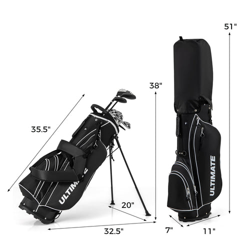 Mens LeftHanded Complete Golf Clubs and Bag Set Portable Lightweight Golf Stand Bag, Black