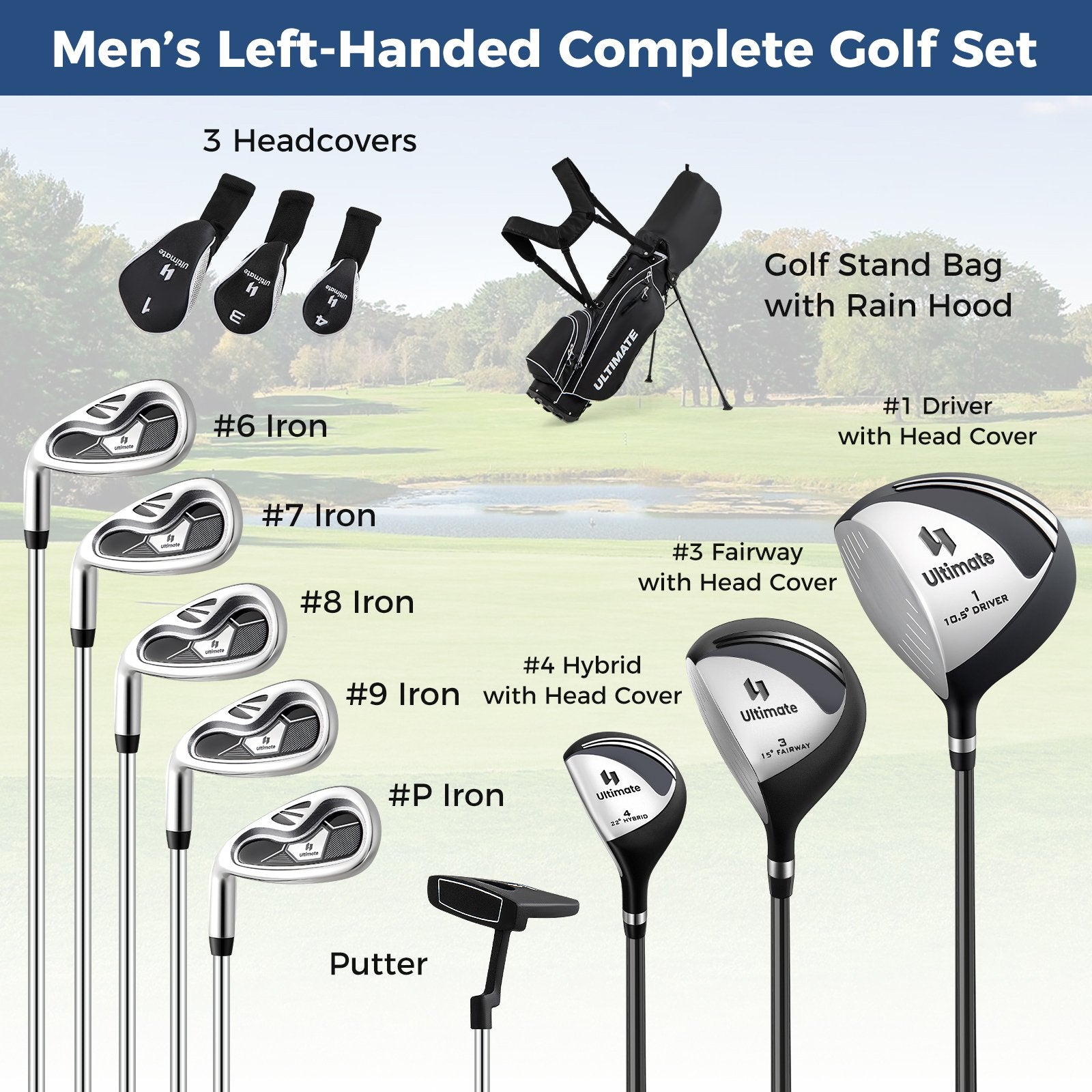 Mens LeftHanded Complete Golf Clubs and Bag Set Portable Lightweight Golf Stand Bag, Black Golf at Gallery Canada