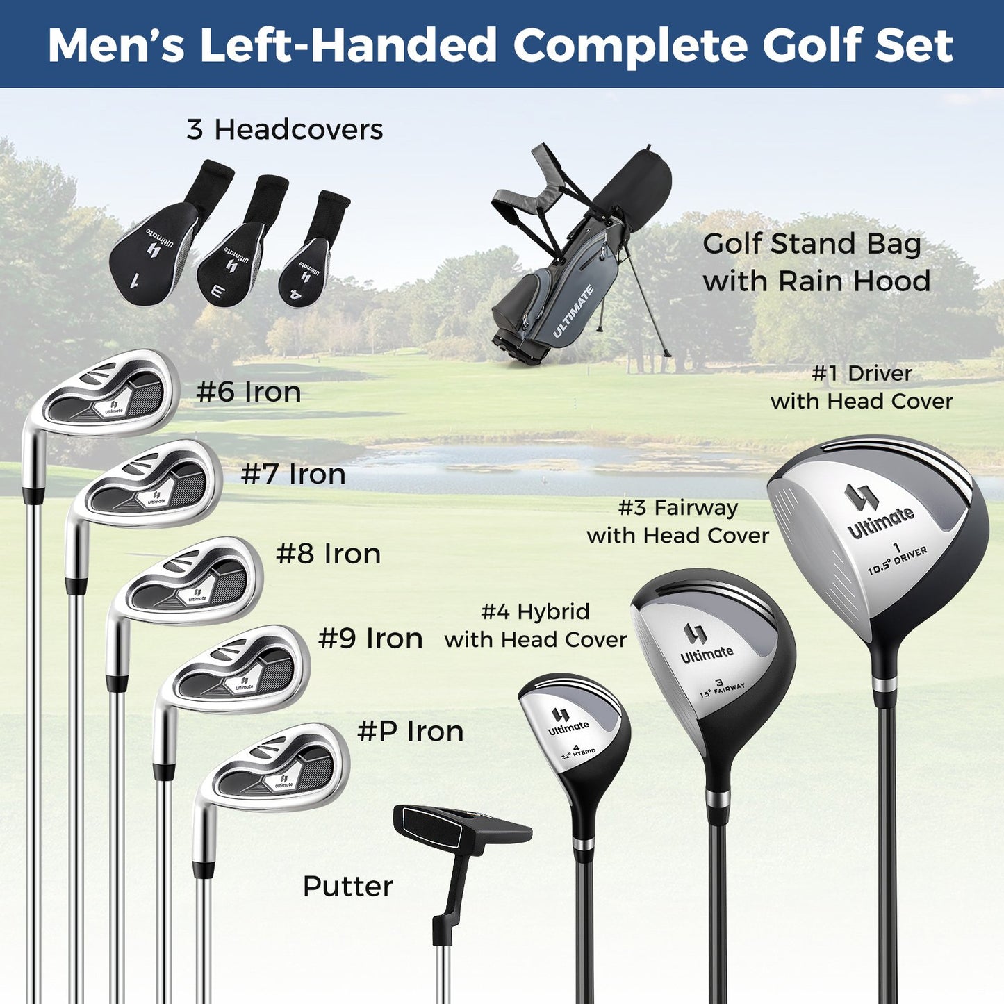Mens LeftHanded Complete Golf Clubs and Bag Set Portable Lightweight Golf Stand Bag-Grey, Gray Golf at Gallery Canada