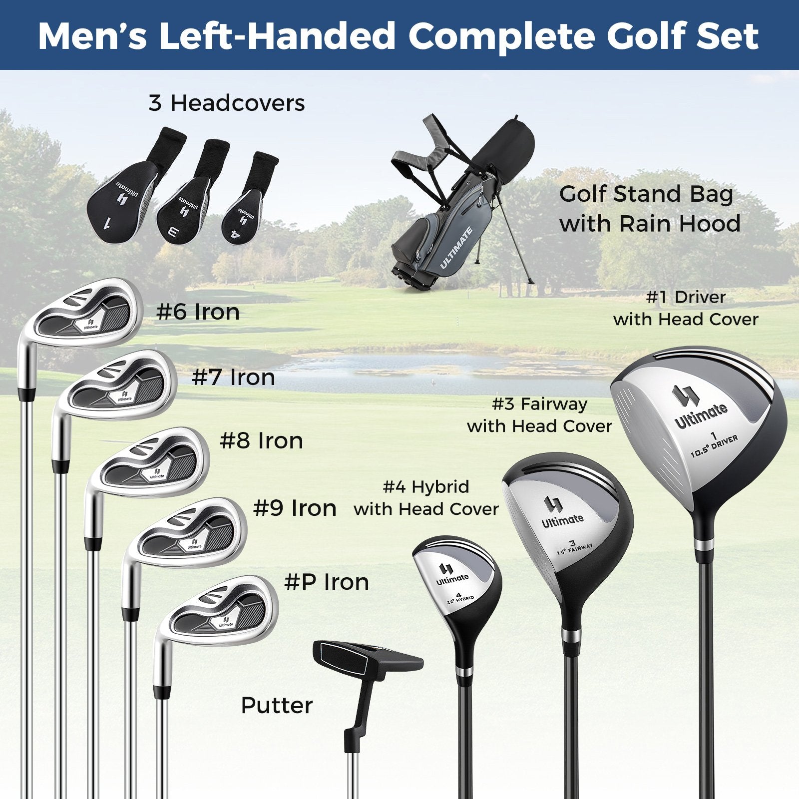 Mens LeftHanded Complete Golf Clubs and Bag Set Portable Lightweight Golf Stand Bag-Grey, Gray Golf at Gallery Canada