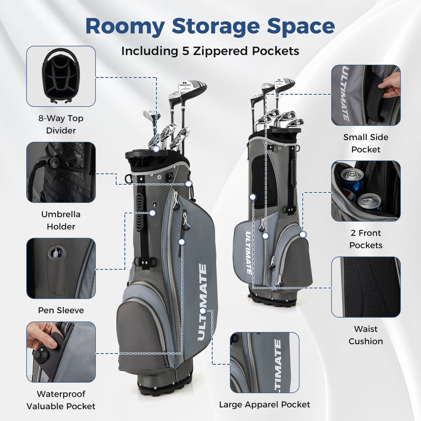 Mens LeftHanded Complete Golf Clubs and Bag Set Portable Lightweight Golf Stand Bag-Grey, Gray Golf at Gallery Canada