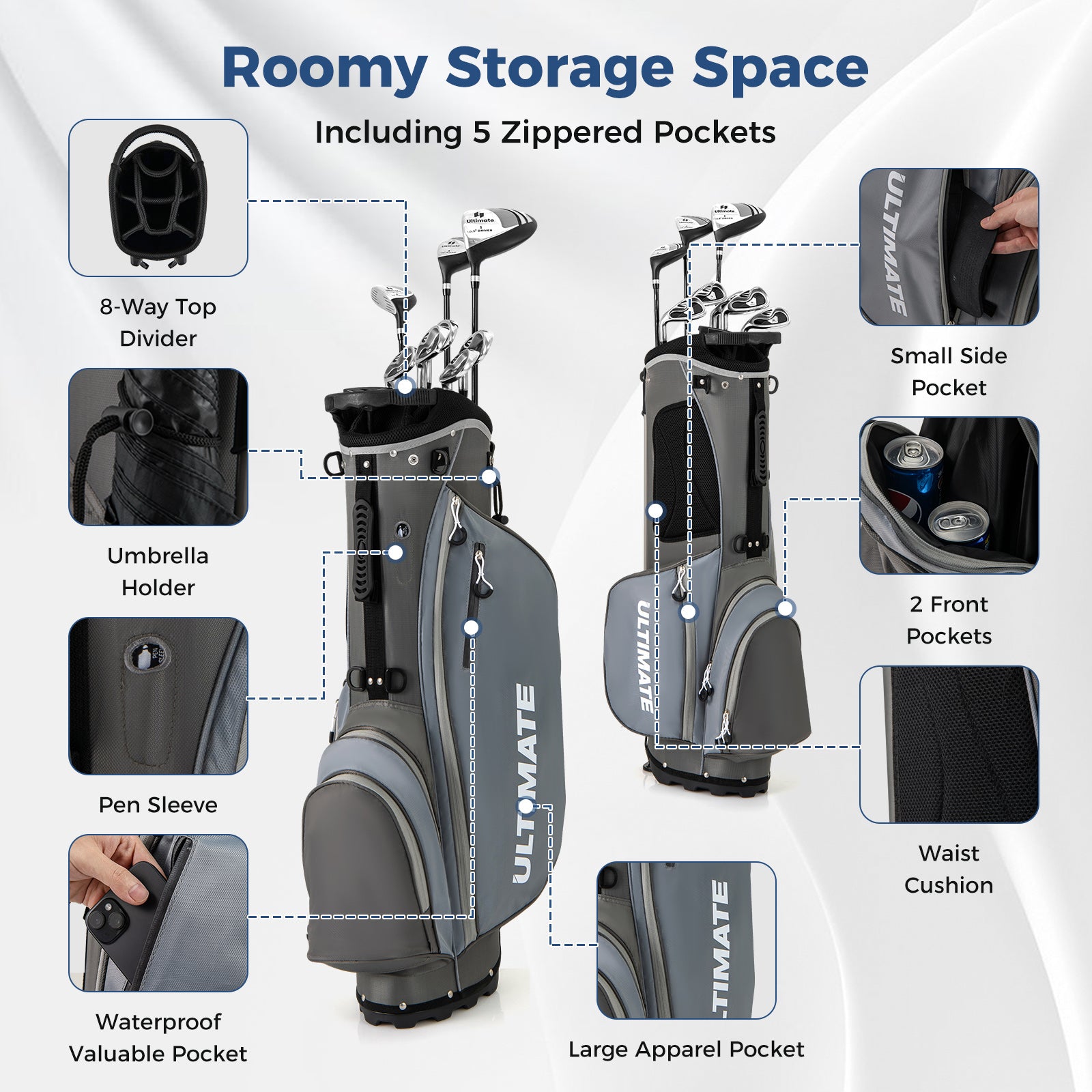 Mens LeftHanded Complete Golf Clubs and Bag Set Portable Lightweight Golf Stand Bag-Grey, Gray Golf at Gallery Canada