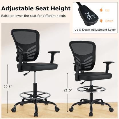 Mesh Drafting Chair, Adjustable Armrests, Foot-Ring, Black Mesh Chairs at Gallery Canada