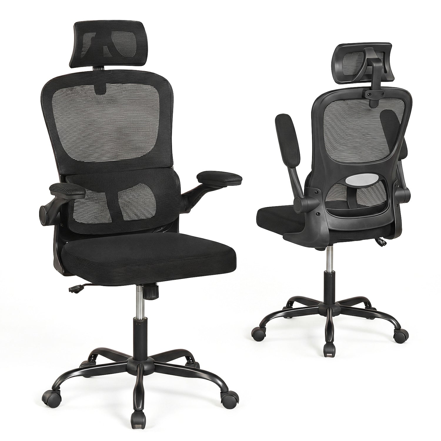 Mesh Office Chair, Adaptive Lumbar Support, Flip-up Armrests, Black Ergonomic Chairs Black at Gallery Canada