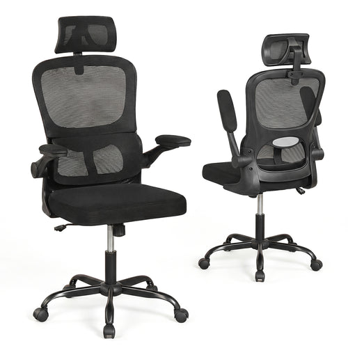 Mesh Office Chair, Adaptive Lumbar Support, Flip-up Armrests, Black