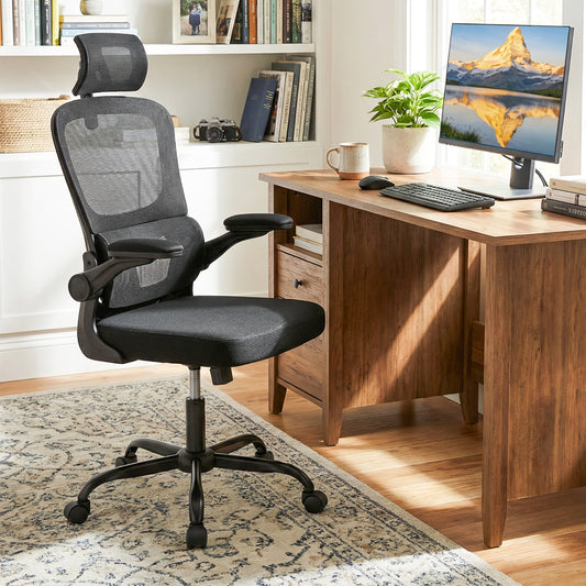 Mesh Office Chair, Adaptive Lumbar Support, Flip-up Armrests, Black Ergonomic Chairs Black at Gallery Canada