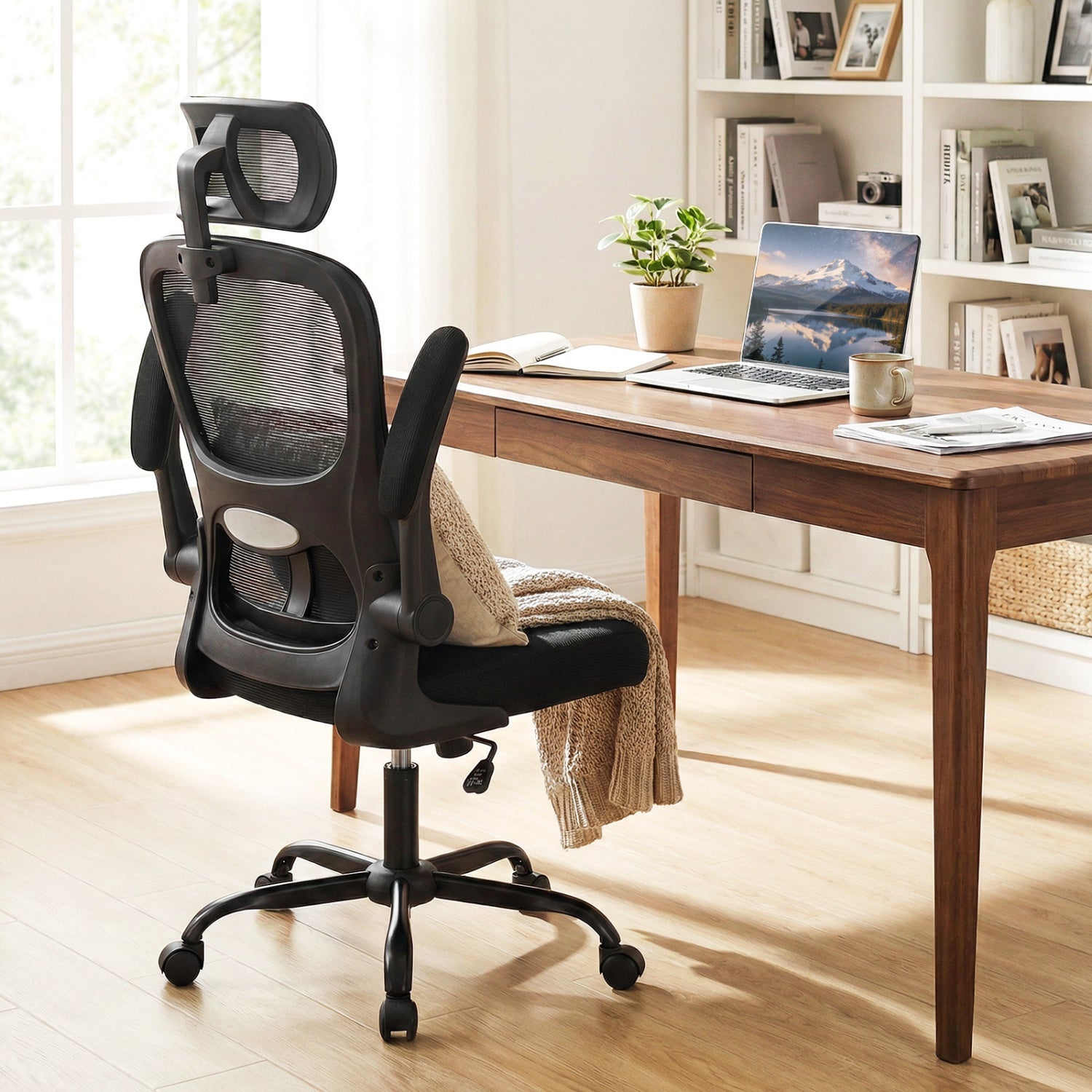 Mesh Office Chair, Adaptive Lumbar Support, Flip-up Armrests, Black Ergonomic Chairs at Gallery Canada