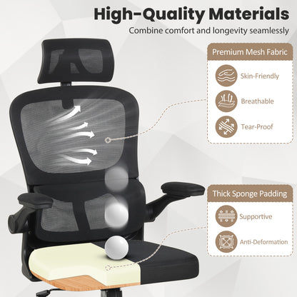 Mesh Office Chair, Adaptive Lumbar Support, Flip-up Armrests, Black Ergonomic Chairs at Gallery Canada