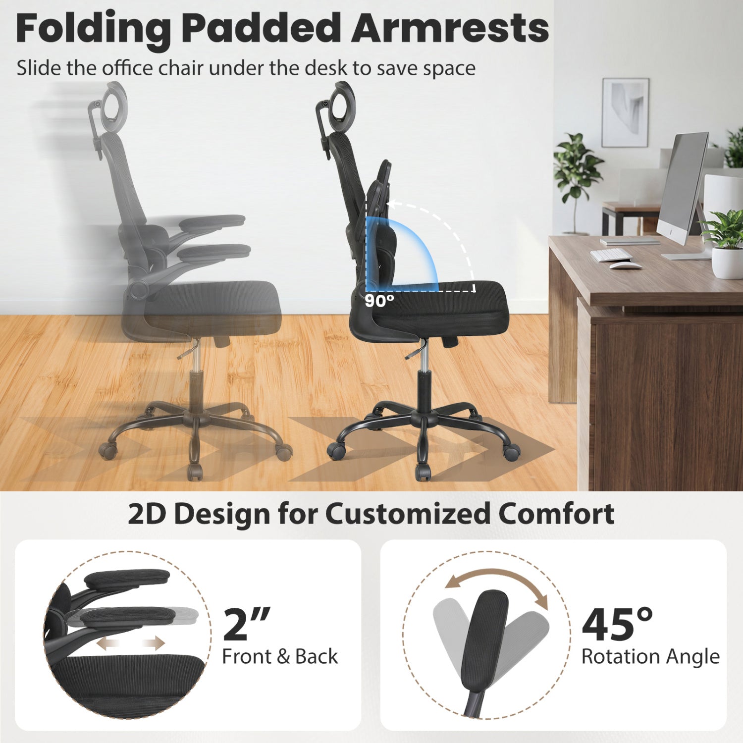 Mesh Office Chair, Adaptive Lumbar Support, Flip-up Armrests, Black Ergonomic Chairs at Gallery Canada