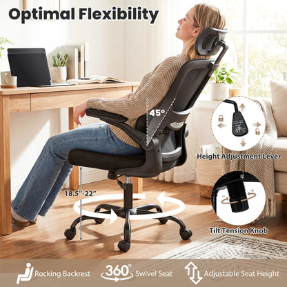 Mesh Office Chair, Adaptive Lumbar Support, Flip-up Armrests, Black Ergonomic Chairs at Gallery Canada