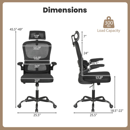 Mesh Office Chair, Adaptive Lumbar Support, Flip-up Armrests, Black Ergonomic Chairs at Gallery Canada