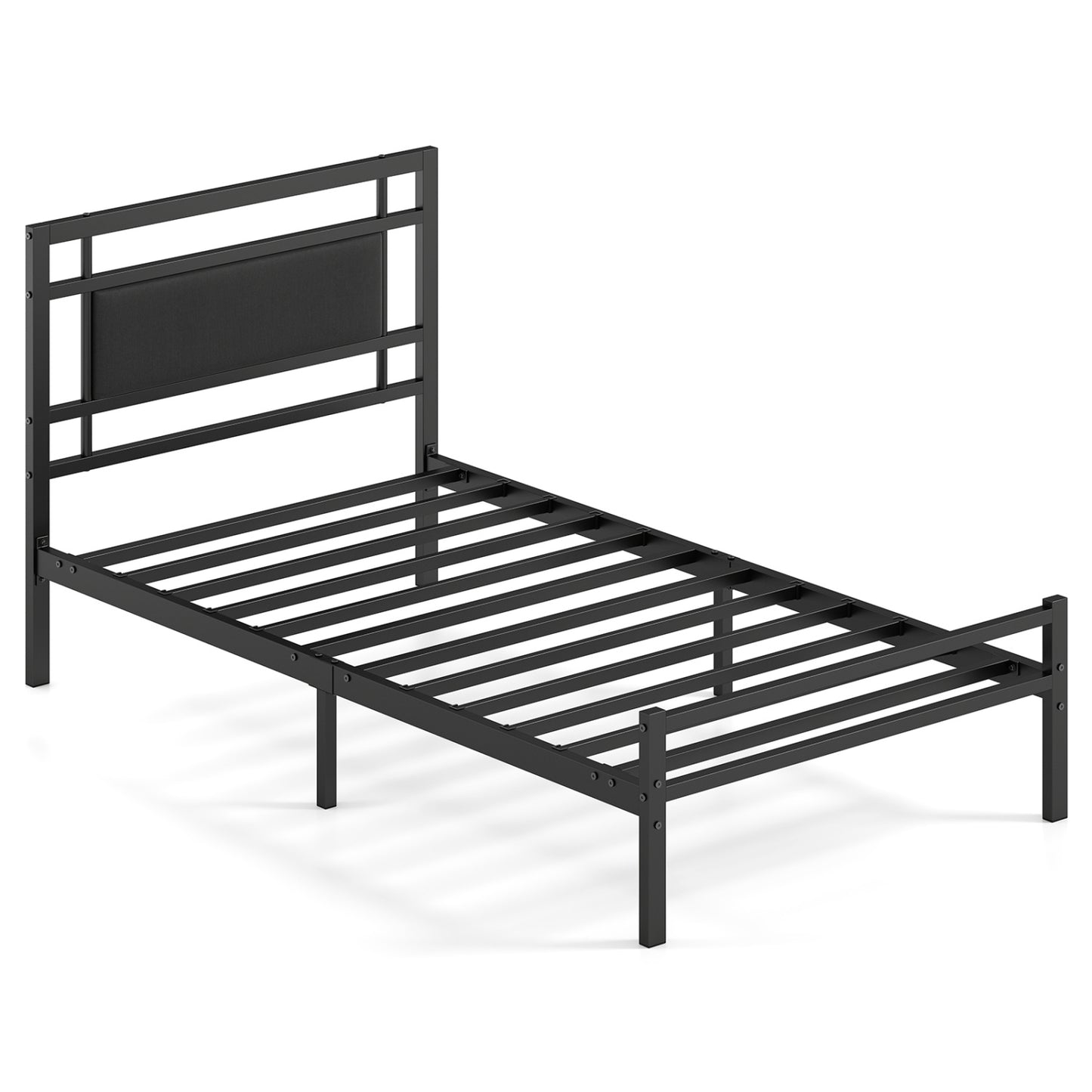 Twin Metal Bed Frame, Upholstered Headboard, Black