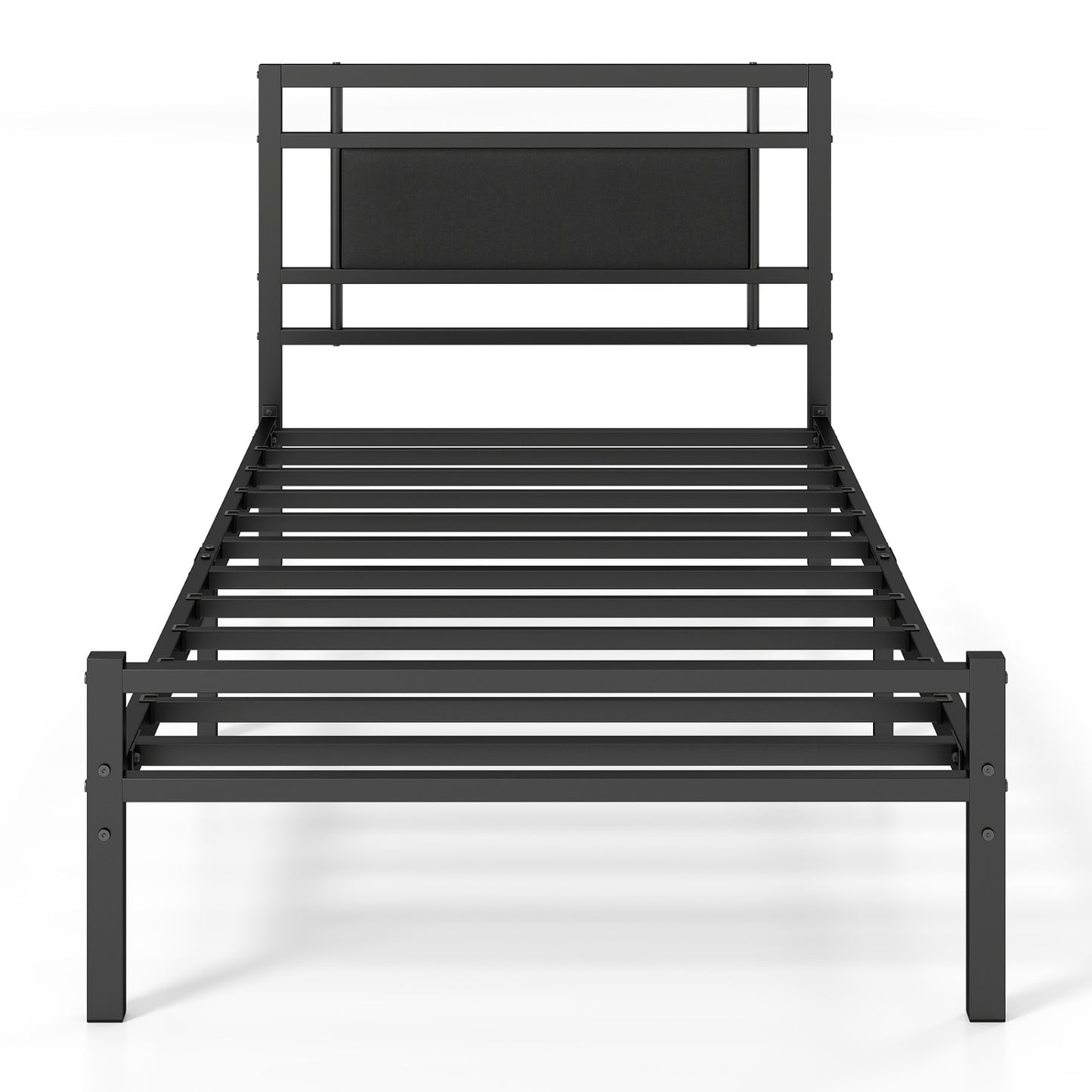 Twin Metal Bed Frame, Upholstered Headboard, Black