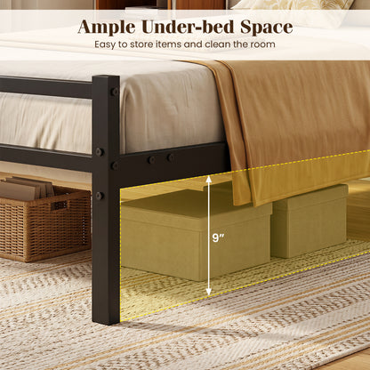 Twin Metal Bed Frame, Upholstered Headboard, Black